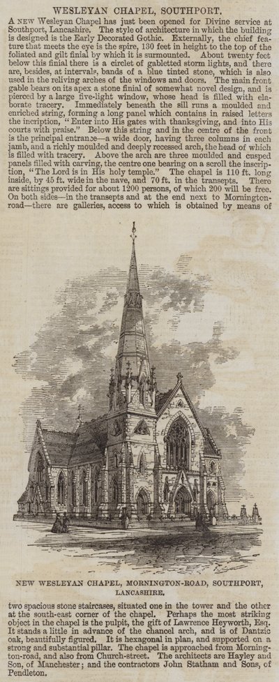 Nueva Capilla Wesleyana, Mornington-Road, Southport, Lancashire (grabado) de English School