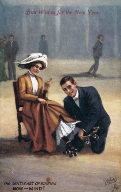 Tarjeta de Año Nuevo con patinadores de English School