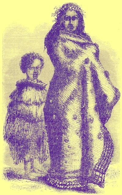 Mujer y Niño de Nueva Zelanda, ilustración de Notable Voyagers de William Kingston, publicado en 1885 de English School