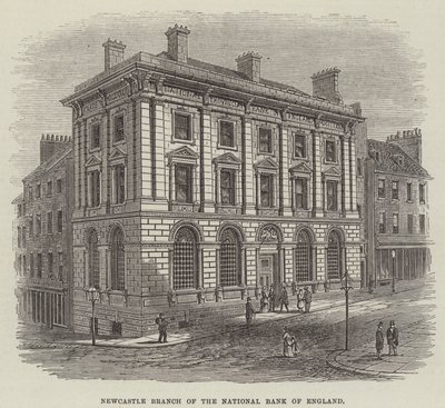 Sucursal de Newcastle del Banco Nacional de Inglaterra (grabado) de English School