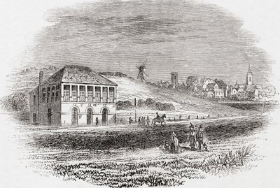 Newmarket Racecourse, Newmarket, Inglaterra en tiempos de Carlos I, de Old England: A Pictorial Museum, pub. 1847 de English School
