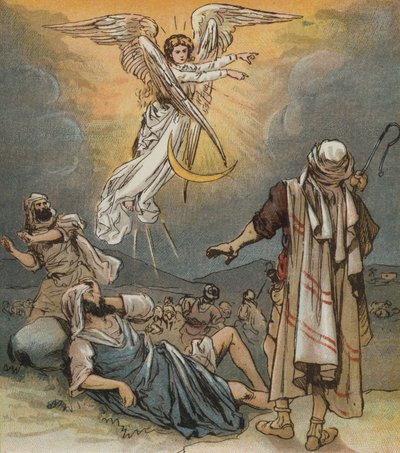 Anuncio del nacimiento de Cristo a los pastores (litografía en color) de English School