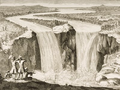 Cataratas del Niágara, según un boceto realizado por el Padre Hennepin en 1677, de 