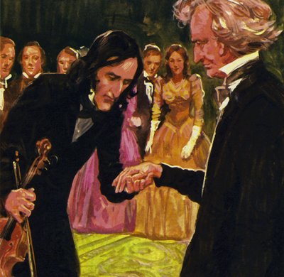 Nicolo Paganini humildemente besó su mano después de tocar Harold en Italia de Berlioz de English School