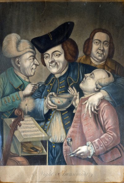 Entretenimientos nocturnos, c.1770 (mediatinta coloreada a mano) de English School