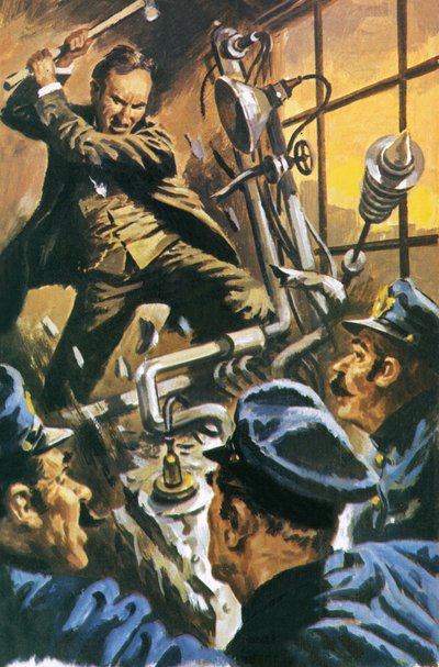 Nikola Tesla destruyendo su máquina de English School