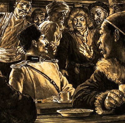 Nikolai Prjevalsky y el Desierto de Gobi (gouache sobre papel) de English School