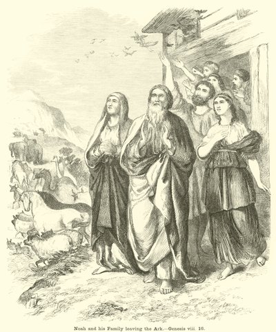 Noé y su familia dejando el arca, Génesis, viii, 16 de English School