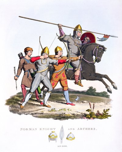 Caballero normando y arqueros, 1066, de Armadura Antigua, por Samuel Rush Meyrick, 1824 de English School