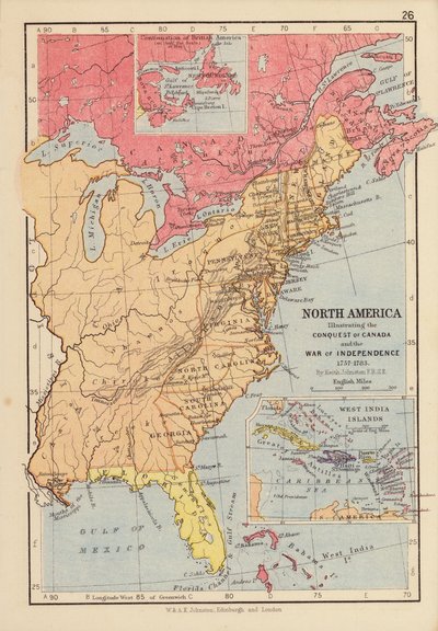América del Norte, que ilustra la Conquista de Canadá y la Guerra de la Independencia de English School