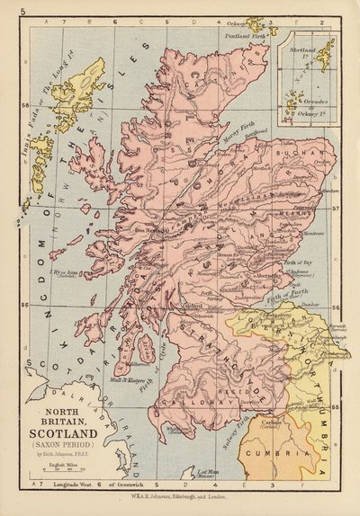 Norte de Gran Bretaña, Escocia, periodo sajón (litografía en color) de English School