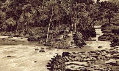 Norte de Devon: "The Watersmeet", Lynmouth (litografía) de English School