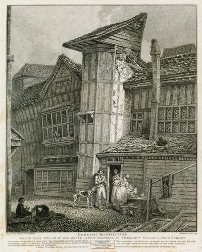 Vista noreste de una casa antigua que se encontraba en Sweedons Passage, Grub Street de English School
