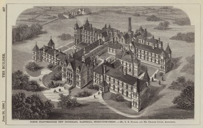 Nueva Enfermería de North Staffordshire, Hartshill, Stoke-upon-Trent (grabado) de English School