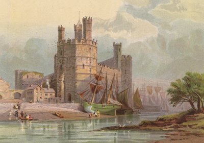 Norte de Gales, Castillo de Carnarvon (litografia en color) de English School