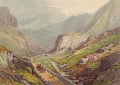 Norte de Gales, paso de Llanberis (litografia en color) de English School