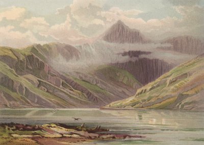 Norte de Gales, Snowdon de Llyn Llydaw (litografia en color) de English School