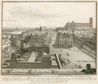 Vista norte de Westminster desde el techo de la Casa de Banquetes, Whitehall de English School