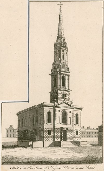 Vista noroeste de la Iglesia de St Giles en el Campo, Londres de English School