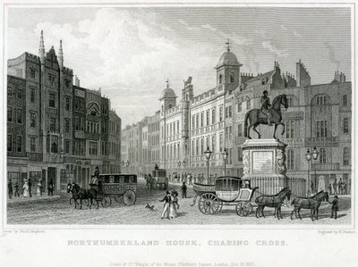 Northumberland House, Charing Cross. La oficina de lotería de Bish, No 9 Charing Cross, está al lado del Golden Cross Hotel de English School