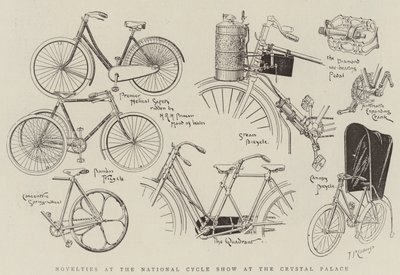 Novedades en la Exposición Nacional de Ciclismo en el Crystal Palace (grabado) de English School