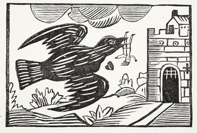 Ahora por un cuervo de gran fuerza, el pobre Tom fue llevado, ilustración de Chap-books del Siglo XVIII de John Ashton, pub. 1882 de English School