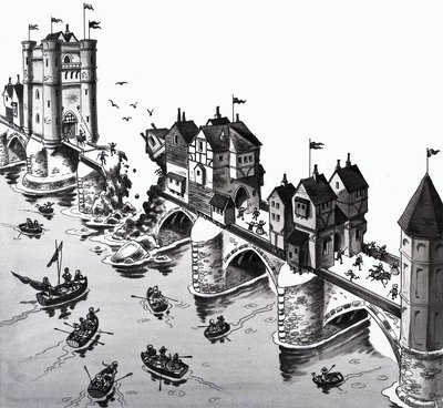 Ilustración de la rima infantil: El puente de Londres se está cayendo de English School