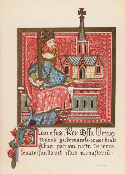 Offa, rey de Mercia (litografía en color) de English School