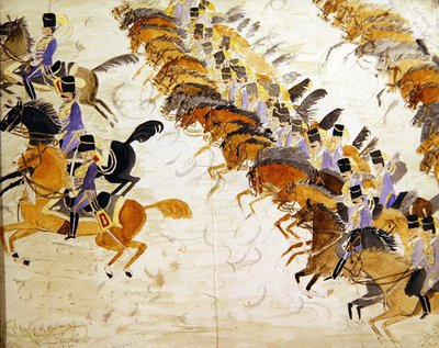 Oficiales a caballo galopando, c.1840 de English School