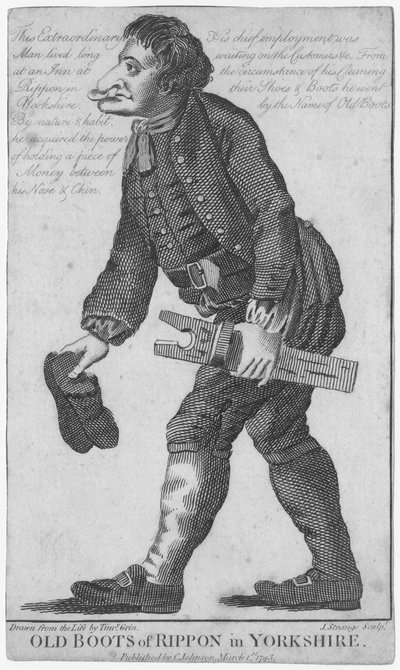 Viejas botas de Rippon en Yorkshire, grabado por J. Strange (siglo XVIII) después de un dibujo de Timothy Grin, publicado por C. Johnson, 1793 de English School
