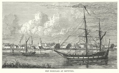 Old Dockyard en Deptford (grabado) de English School