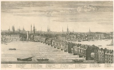 Antiguo Puente de Londres - Vista de Bucks 1749 de English School