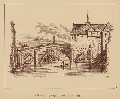 Old Ouse Bridge, derribado en 1809 (litografía) de English School