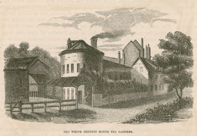Jardines de té de la antigua Casa White Conduit, Pentonville, Londres de English School