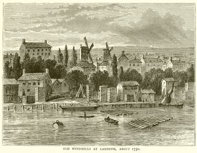 Viejos molinos de viento en Lambeth, alrededor de 1750 de English School
