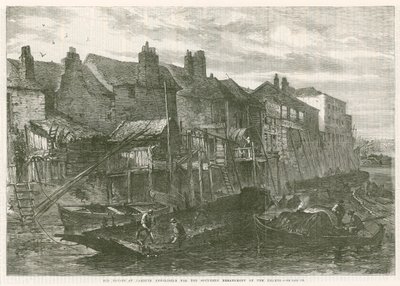 Casas antiguas en Lambeth demolidas para el terraplén sur del río Támesis de English School
