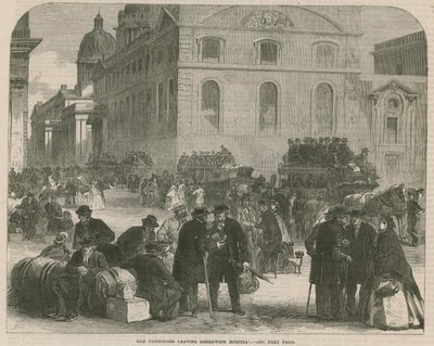 Ancianos pensionistas saliendo del Hospital de Greenwich de English School