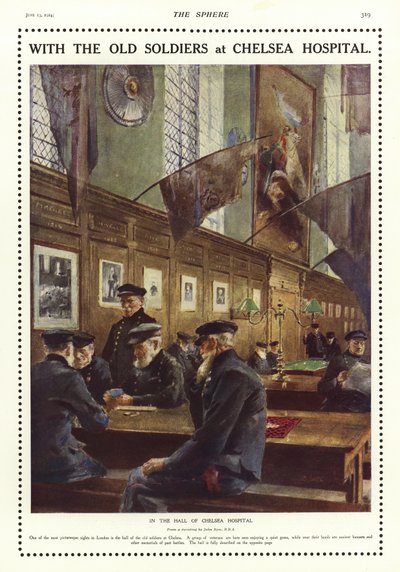 Viejos soldados en el salón del Hospital de Chelsea, Londres de English School