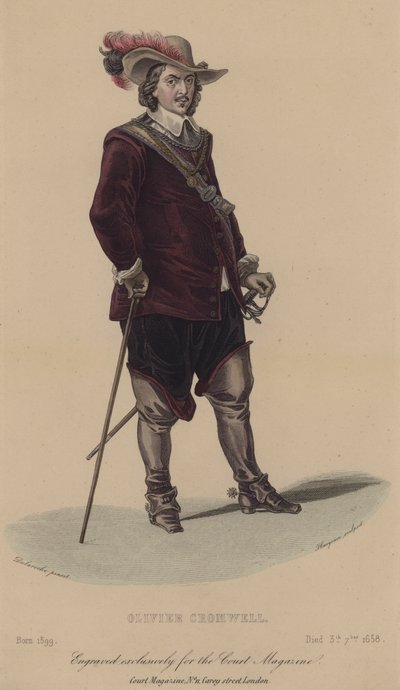 Oliver Cromwell, soldado y político inglés (grabado en color) de English School