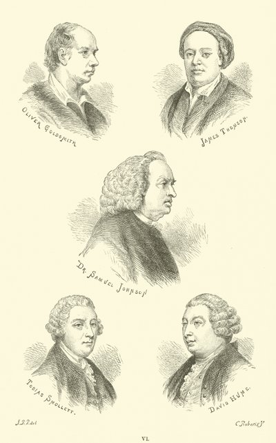 Oliver Goldsmith, James Thomson, Dr. Samuel Johnson, Tobias Smollett, David Hume de English School