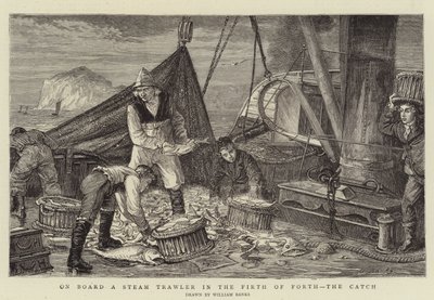 A bordo de un arrastrero de vapor en el Fiordo de Forth, la captura de English School