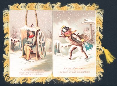 Un hombre esperando, un hombre caminando, tarjeta de Navidad de English School