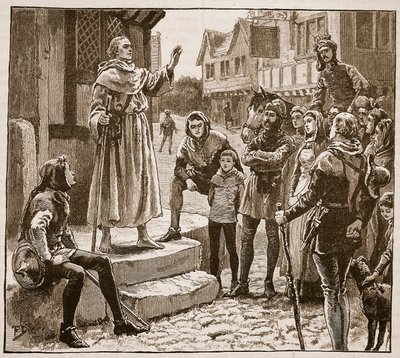 Uno de los pobres sacerdotes de William predicando al pueblo, ilustración de Cassells Illustrated History of England de English School