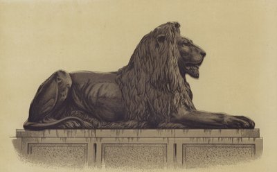 Una de las estatuas de leones de Trafalgar Square, Londres de English School