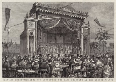 Entretenimientos al aire libre para los londinenses, el Café Chantant en el Albert Palace de English School