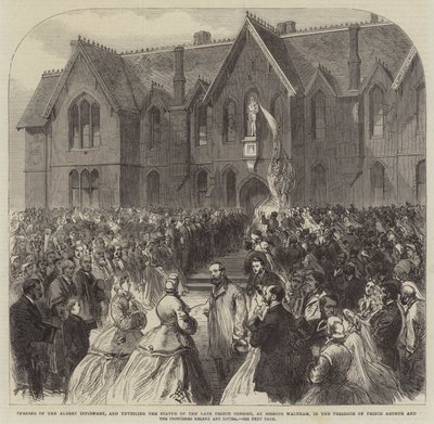 Inauguración del Hospital Albert y develación de la Estatua del difunto Príncipe Consorte, en Bishops Waltham, en presencia del Príncipe Arturo y las Princesas Helena y Luisa de English School