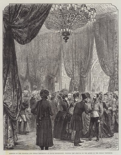 Apertura de la Exposición Colonial e India en South Kensington, esperando la Llegada de la Reina en el Vestíbulo Indio de English School