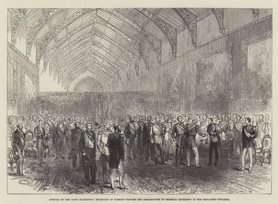 Inauguración de la Exposición de París, recepción de príncipes y embajadores extranjeros por el mariscal Macmahon en el edificio del Trocadero de English School