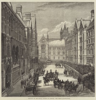 Inauguración de los Tribunales Reales de Justicia, el Gran Patio (grabado) de English School