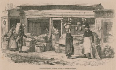 Mercado de naranjas en Dukes Place, Londres de English School